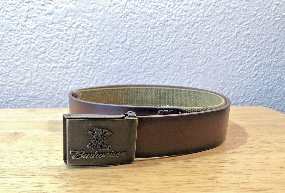 Budweiser Belt Buckle Leather Belt Breweriana NB011 37" Vintage Collectors
